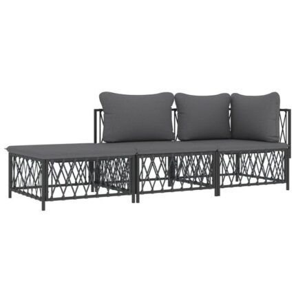 Salon de jardin meuble d'extérieur ensemble de mobilier avec coussins 3 pièces anthracite acier 02_0018291
