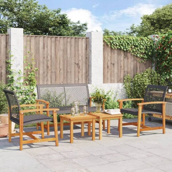 Salon de jardin 5 pcs noir résine tressée et bois d'acacia vidaXL