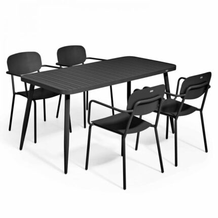Ensemble table de terrasse et 4 fauteuils en aluminium noir , Bristol - Oviala