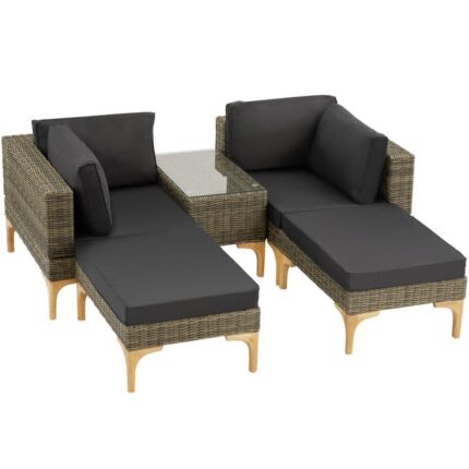 Tectake Salon en rotin avec cadre en aluminium Bellaria - marron naturel