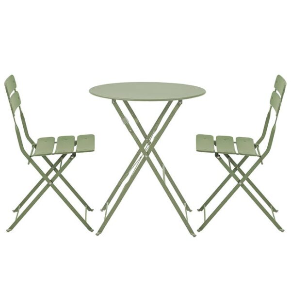 Table de terrasse ronde rabattable et 2 chaises pliantes vert tilleul