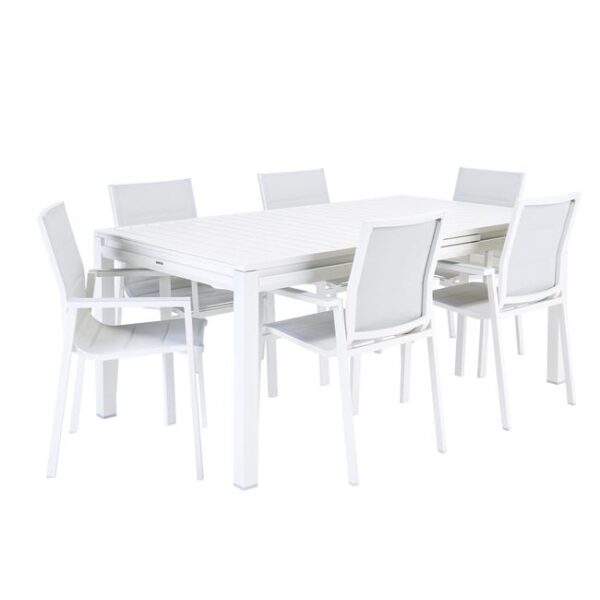 Salon de jardin aluminium blanc Odyssea II, fauteuil Orion gamma, 6 personnes