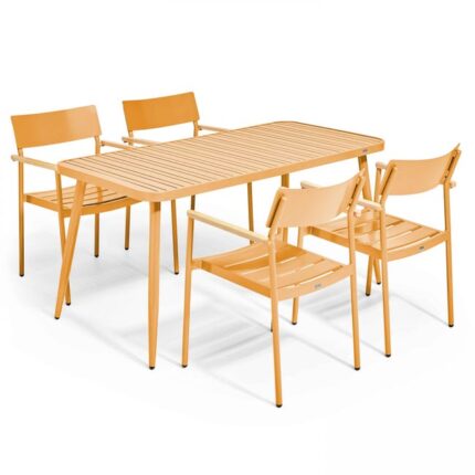 Ensemble table de terrasse et 4 fauteuils en aluminium jaune moutarde , Bristol - Oviala