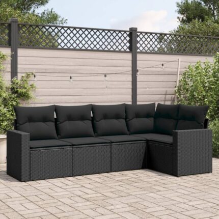 Salon de jardin 5 pcs | Mobilier d'Extérieur | Ensemble de Table et chaises avec coussins noir résine tressée CDS35089
