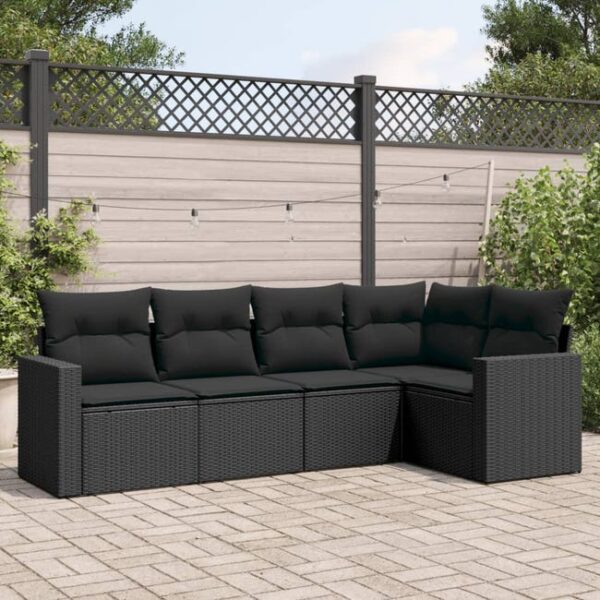 Salon de jardin 5 pcs | Mobilier d'Extérieur | Ensemble de Table et chaises avec coussins noir résine tressée CDS35089