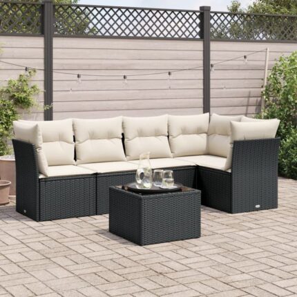 Salon de jardin 6 pcs avec coussins noir résine tressée vidaXL