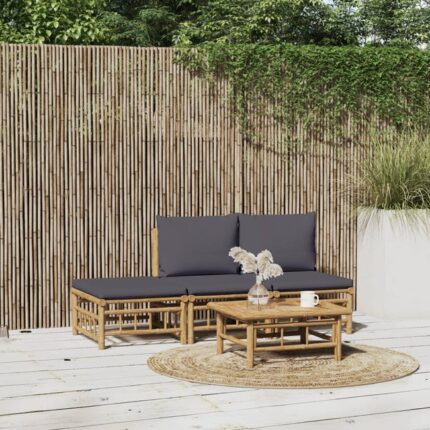 Salon de jardin 4 pcs avec coussins gris foncé bambou vidaXL
