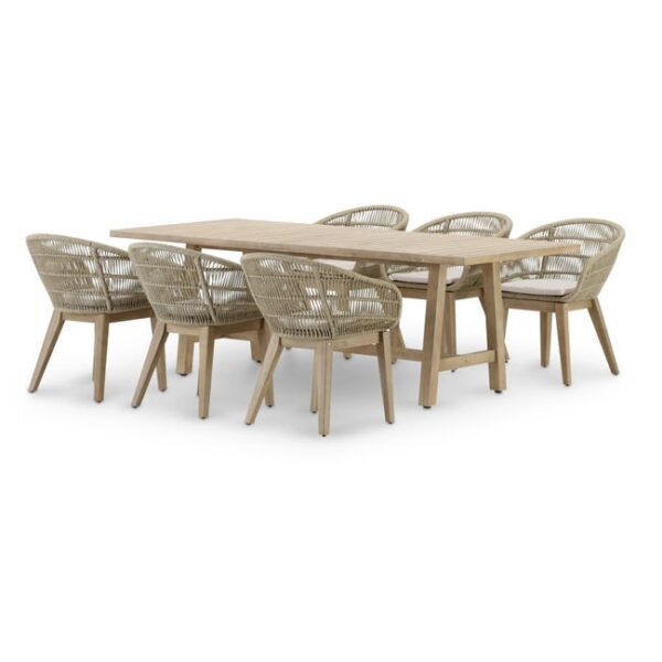 Table de jardin 230x100 et 6 chaises corde beige - Siena & Provenza