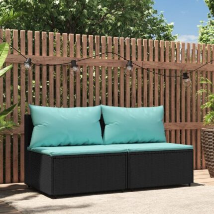 Canapés centraux de jardin et coussins 2pcs Noir Résine tressée vidaXL