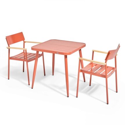 Ensemble table de terrasse et 2 fauteuils en aluminium/bois terracotta , Bristol - Oviala