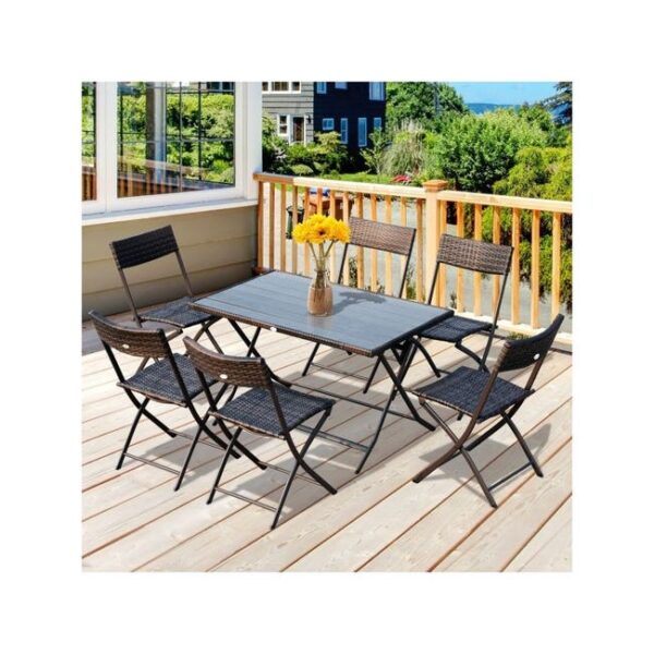 Salon de Jardin Bistrot 7 Pièces Montparnasse en Résine Tressée Marron chocolat