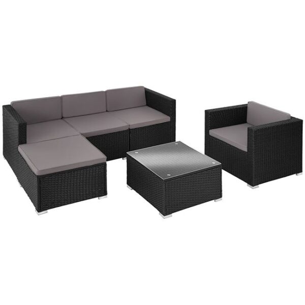 Tectake Salon en rotin Lignano avec fauteuil - noir