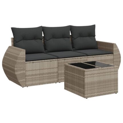 Salon de jardin 4 pcs | Mobilier de jardin | Salon d'extérieur avec coussins gris clair résine tressée CFW310778