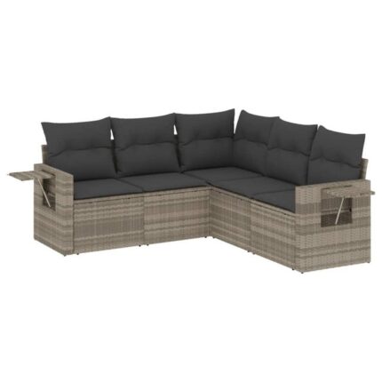 Salon de jardin 5 pcs | Mobilier de jardin | Salon d'extérieur avec coussins gris clair résine tressée CFW310778