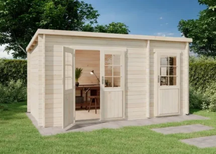 Abri de jardin Maria toit monopente avec annexe Alpholz, 4.5x2.8m dim. ext. (cas échéant incl. débord de toit) naturel, 28mm, 12,6m² totale