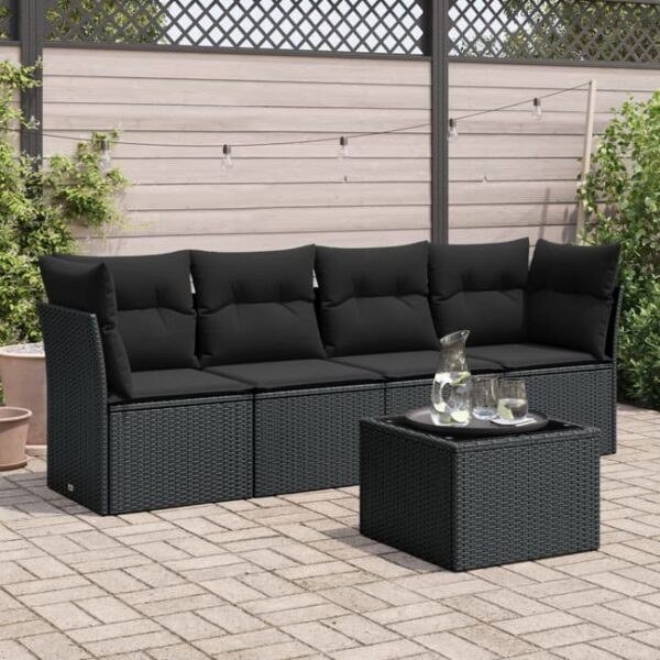 Salon de jardin 5 pcs | Mobilier d'Extérieur | Ensemble de Table et chaises avec coussins noir résine tressée CDS43578