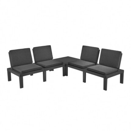 Molok - Salon modulaire composé de 4 fauteuils avec coussins + table basse. Salon de jardin anthracite