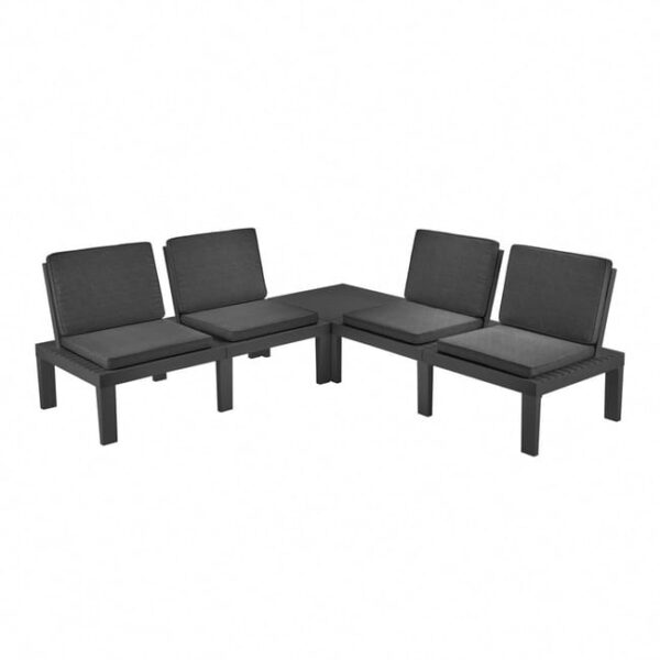 Molok - Salon modulaire composé de 4 fauteuils avec coussins + table basse. Salon de jardin anthracite