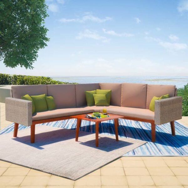 Salon de jardin 4 pcs avec coussins Résine tressée Gris vidaXL