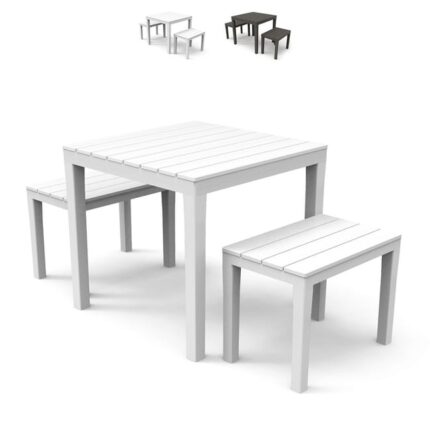 Ensemble de salon de jardin extérieur avec table et bancs Progarden Papua - Blanc