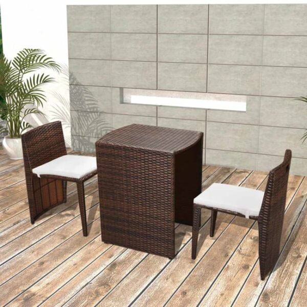 Ensemble de bistro 3 pcs avec coussins Résine tressée Marron vidaXL