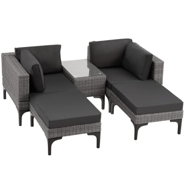Tectake Salon en rotin avec cadre en aluminium Bellaria - gris