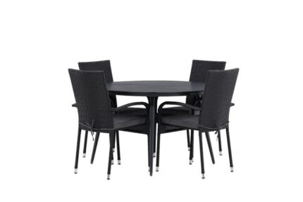 Break ensemble table et chaises de jardin, table 120x120cm, 4 chaises Anna, noir,noir.
