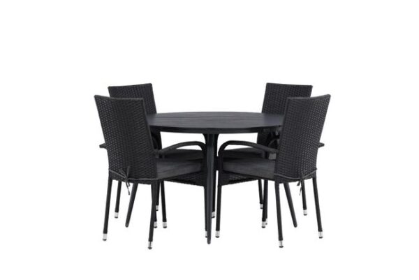 Break ensemble table et chaises de jardin, table 120x120cm, 4 chaises Anna, noir,noir.