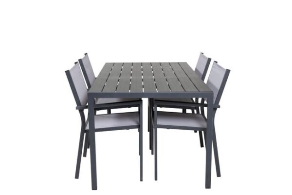 Break ensemble table et chaises de jardin, table 150x90cm, 4 chaises Copacabana, noir,gris.