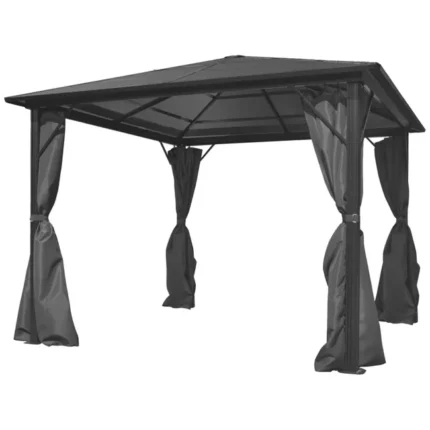 The Living Store - Belvédère avec rideau Anthracite Aluminium 300 x 300 cm