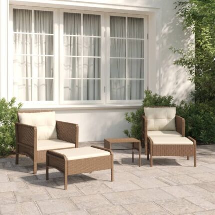 Salon de jardin 5 pcs avec coussins Marron Résine tressée vidaXL