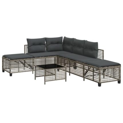 Salon de jardin d'angle avec coussins 3 pcs | Mobilier de jardin | Salon d'extérieur gris résine tressée CFW310778