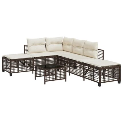 Salon de jardin d'angle et coussins 3 pcs | Mobilier de jardin | Salon d'extérieur marron résine tressée CFW310778