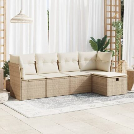 Salon de jardin avec coussins 5 pcs | Mobilier de jardin | Salon d'extérieur beige résine tressée CFW310778