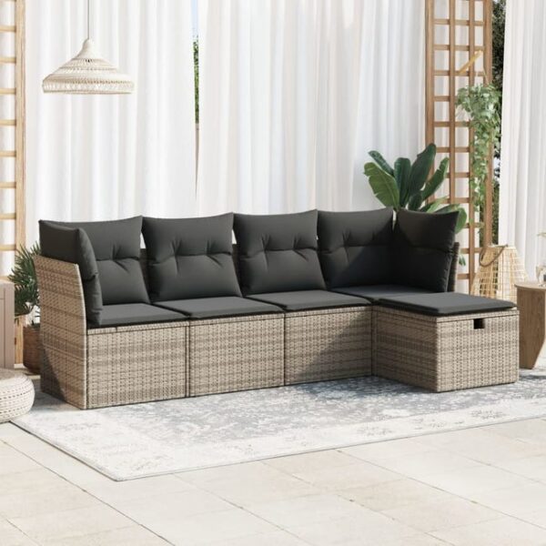Salon de jardin 5 pcs | Mobilier de jardin | Salon d'extérieur avec coussins gris résine tressée CFW310778