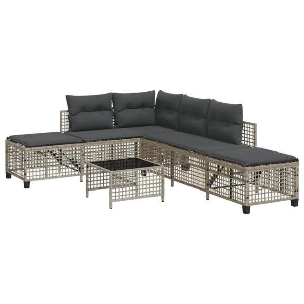 Salon de jardin d'angle avec coussins 3 pcs | Mobilier de jardin | Salon d'extérieur gris clair rotin CFW310778