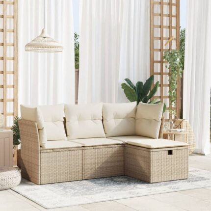 Salon de jardin avec coussins 4 pcs | Mobilier de jardin | Salon d'extérieur beige résine tressée CFW310778