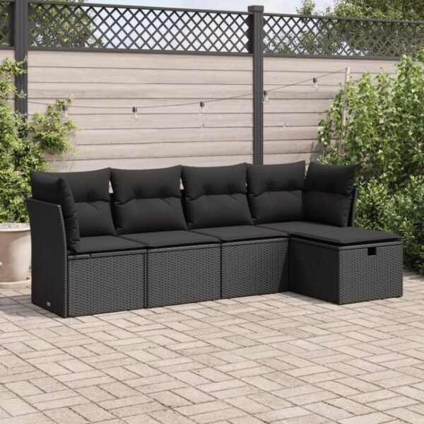 Salon de jardin 5 pcs | Mobilier de jardin | Salon d'extérieur avec coussins noir résine tressée CFW310778