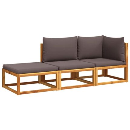 Salon de jardin avec coussins 3 pcs | Mobilier de jardin | Salon d'extérieur bois massif d'acacia CFW74026