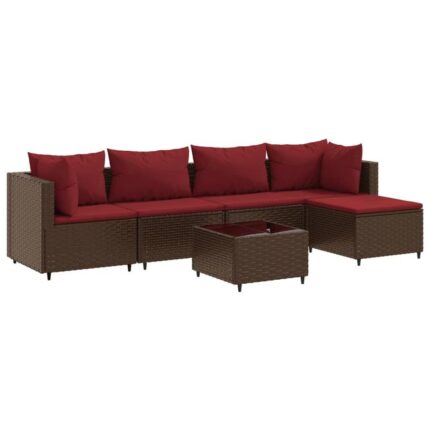 Salon de jardin 6 pcs | Mobilier de jardin | Salon d'extérieur avec coussins Marron Résine tressée CFW73852
