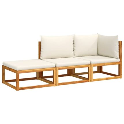 Salon de jardin avec coussins 3 pcs | Mobilier de jardin | Salon d'extérieur bois massif d'acacia CFW74029