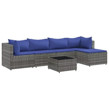 Salon de jardin 6 pcs | Mobilier de jardin | Salon d'extérieur avec coussins Gris Résine tressée CFW73840