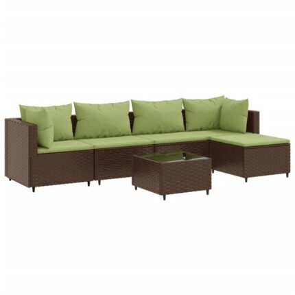 Salon de jardin 6 pcs | Mobilier de jardin | Salon d'extérieur avec coussins Marron Résine tressée CFW73859