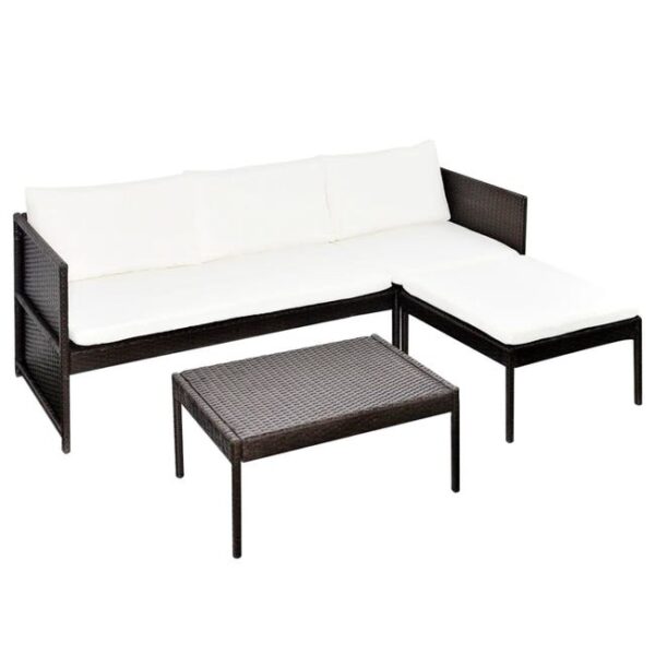 Salon de jardin 3 pcs avec coussins Résine tressée Marron vidaXL