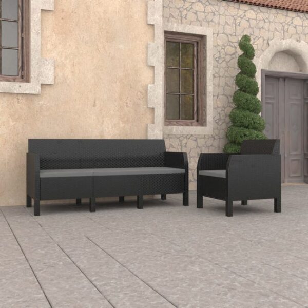 Salon de jardin 2 pcs avec coussins PP Rotin Anthracite vidaXL