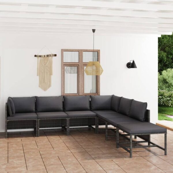 Salon de jardin 7 pcs avec coussins Résine tressée Gris vidaXL