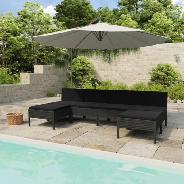 Salon de jardin 6 pcs avec coussins résine tressée noir vidaXL