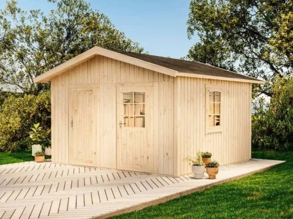 Abri de jardin design 2 pièces Holli Alpholz, 4.3x4.7m dim. ext. (cas échéant incl. débord de toit) naturel, 86mm, 20m² superficie totale