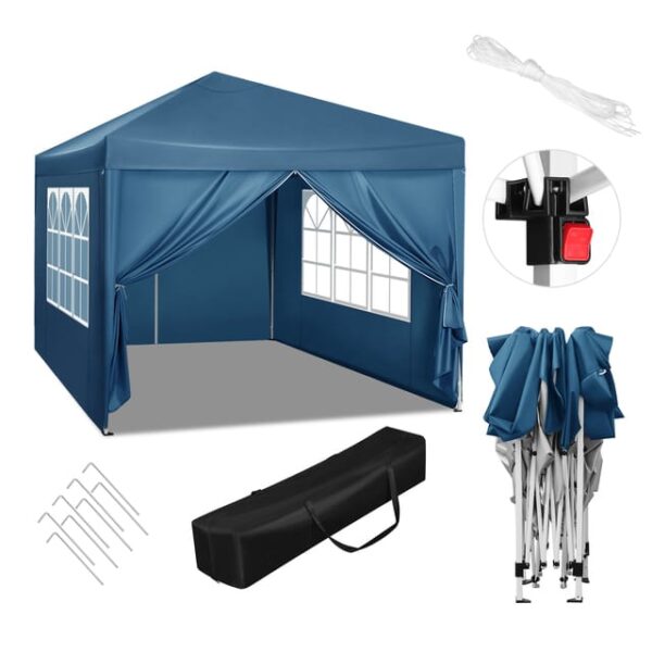 3 x 3m jardin tente pliable canopée imperméable UV Protection solaire avec sac de transport Camping Pavillon Gazebo Sunshade Shelter,Bleu