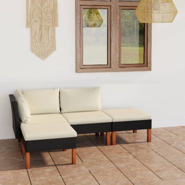 Salon de jardin 4 pcs avec coussins Résine tressée Noir vidaXL